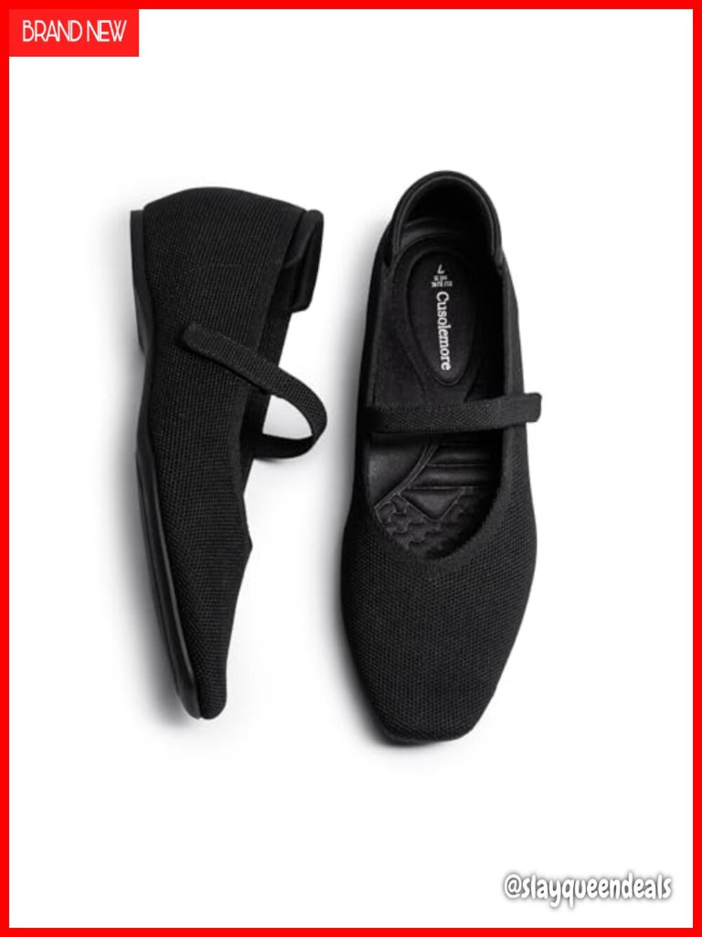 Mary Jane Flats Square Toe Knit Arch Support Concealed Wedge Comfort Walking